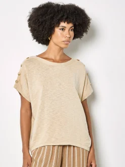Apricot Damen Strickshirt in sand beige - Ärmel: kurzarm