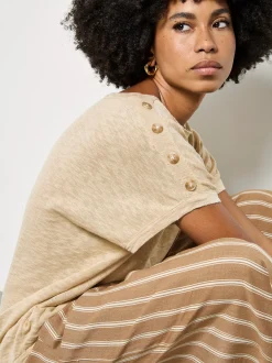 Apricot Damen Strickshirt in sand beige - Ärmel: kurzarm