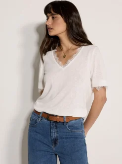 Apricot Damen Top in beige ecru - Ärmel: kurzarm