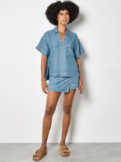 Apricot Damen Top in blau - Ausschnitt: Hemdblusenkragen