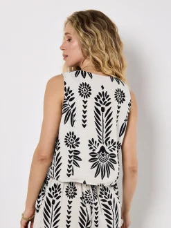 Apricot Damen Top in ecru schwarz - Ärmel: ohne Arm