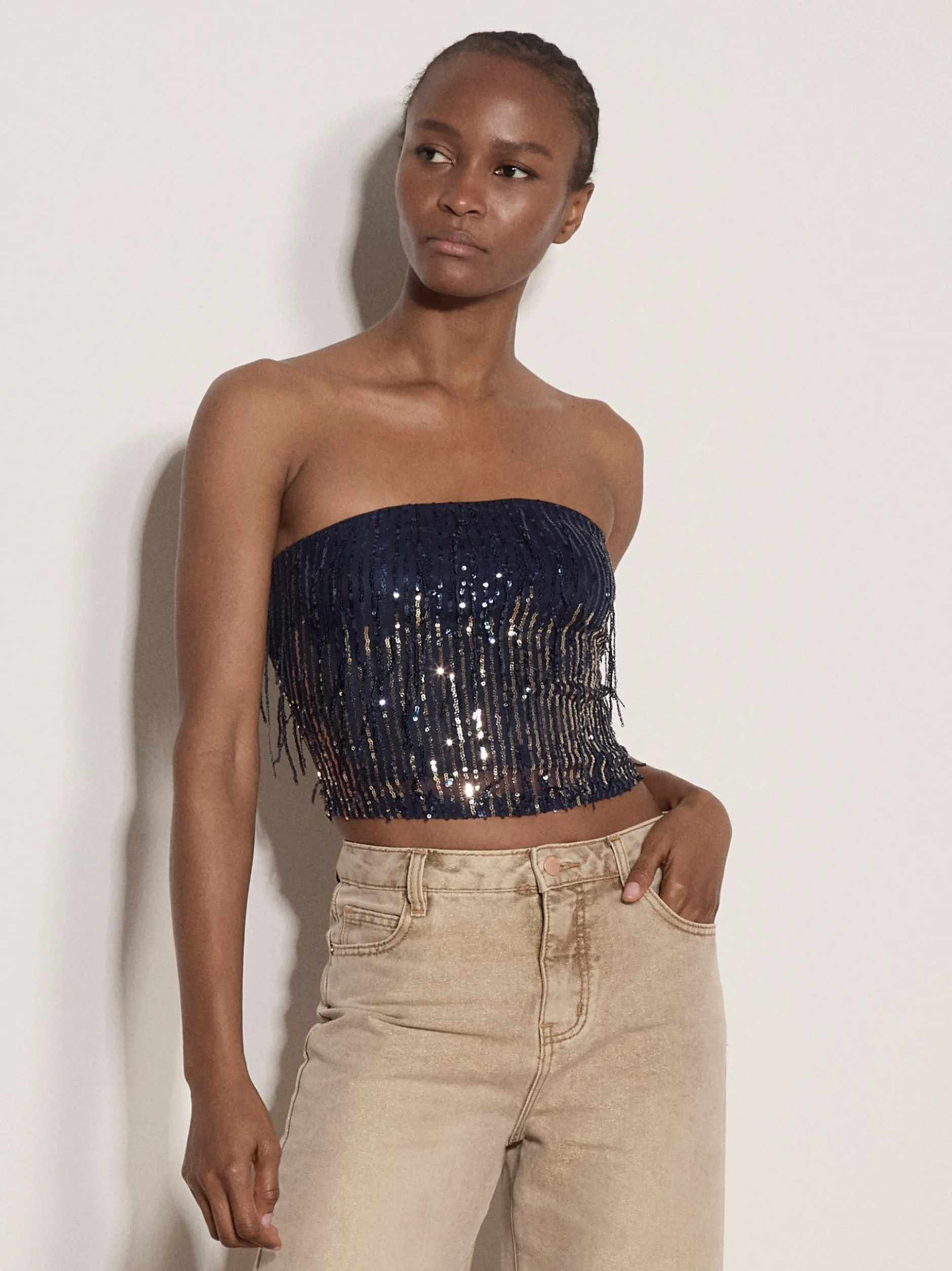 Apricot Damen Top in marine blau - Ärmel: ohne Arm