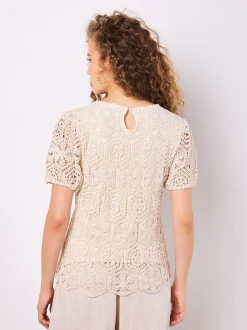 Apricot Damen Top in sand beige - Ärmel: kurzarm