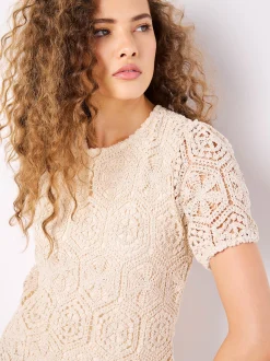 Apricot Damen Top in sand beige - Ärmel: kurzarm