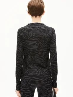 ARMEDANGELS Damen Langarmshirt - Calunaa Zebraraa in schwarz anthrazit