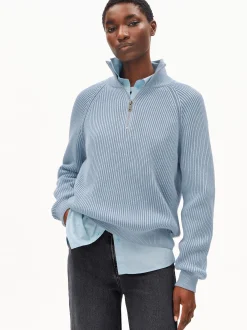 ARMEDANGELS Damen Strickpullover - Troyer Vanisé in hellblau