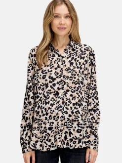 Betty & Co Damen Hemdbluse in beige schwarz