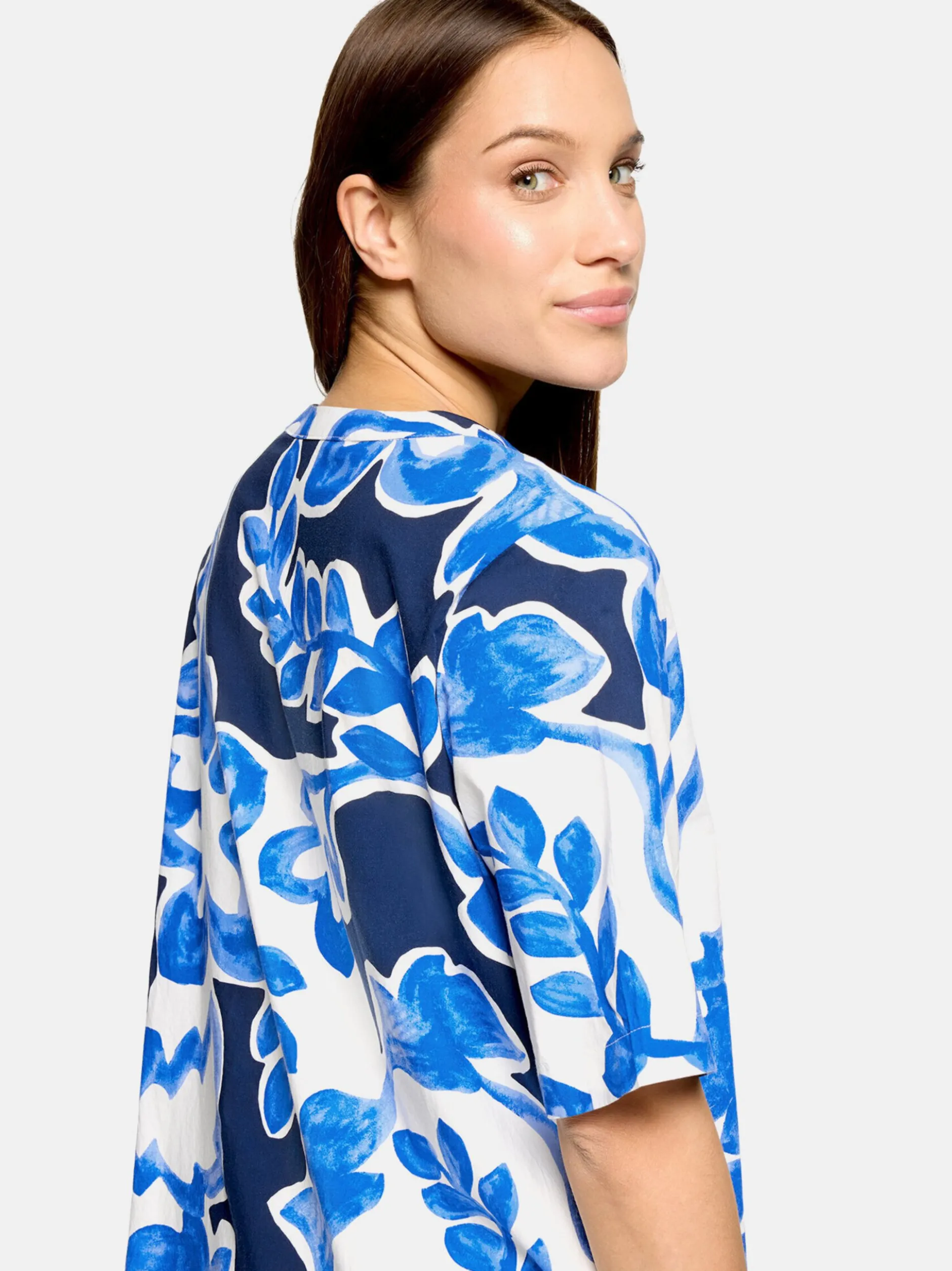 Betty & Co Damen Hemdblusenkleid in marine weiß