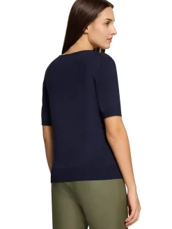 Betty & Co Damen Strickshirt in marine - Ärmel: kurzarm