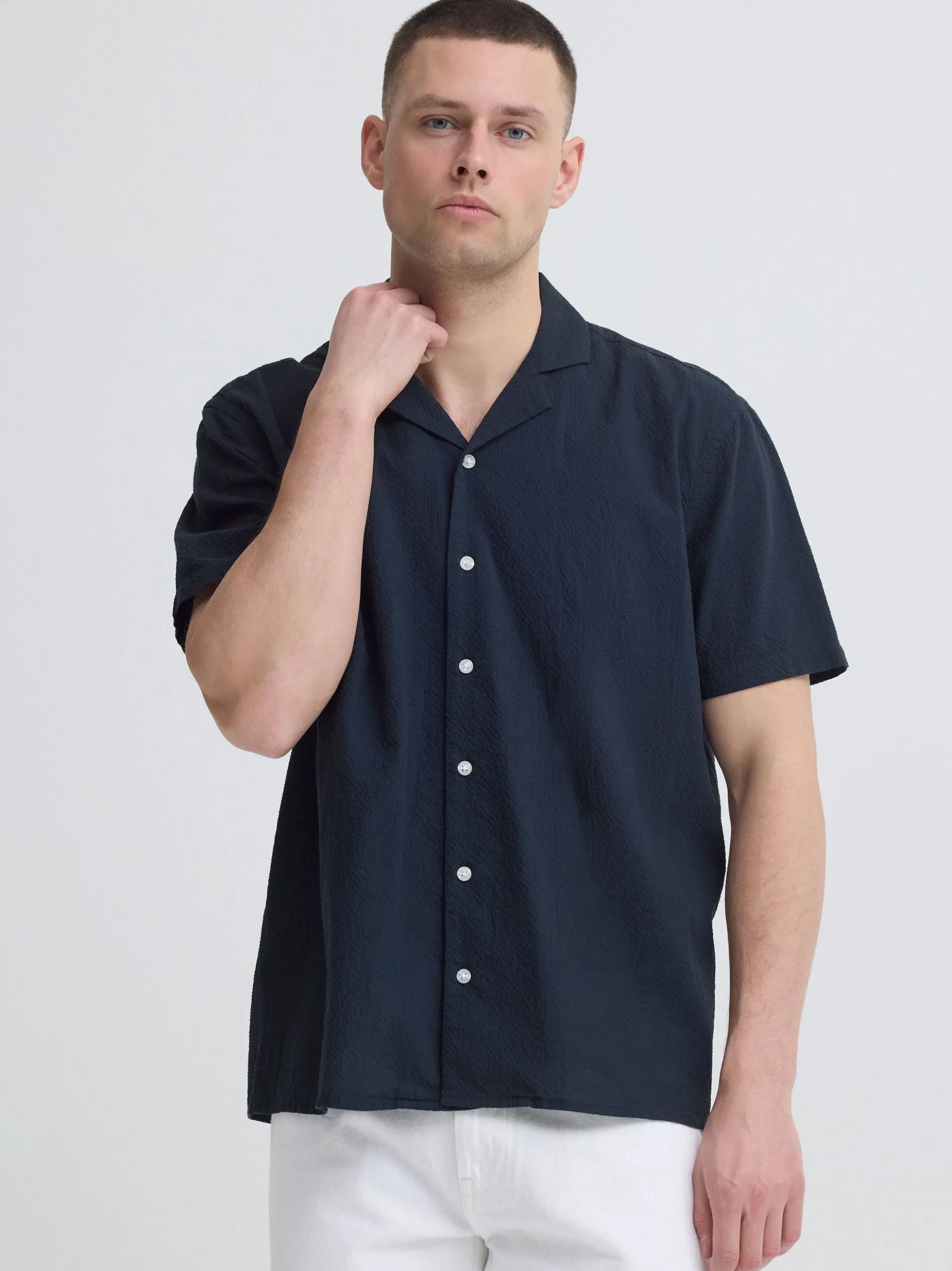 BLEND Herren Kurzarmhemd - BHAvan in blau