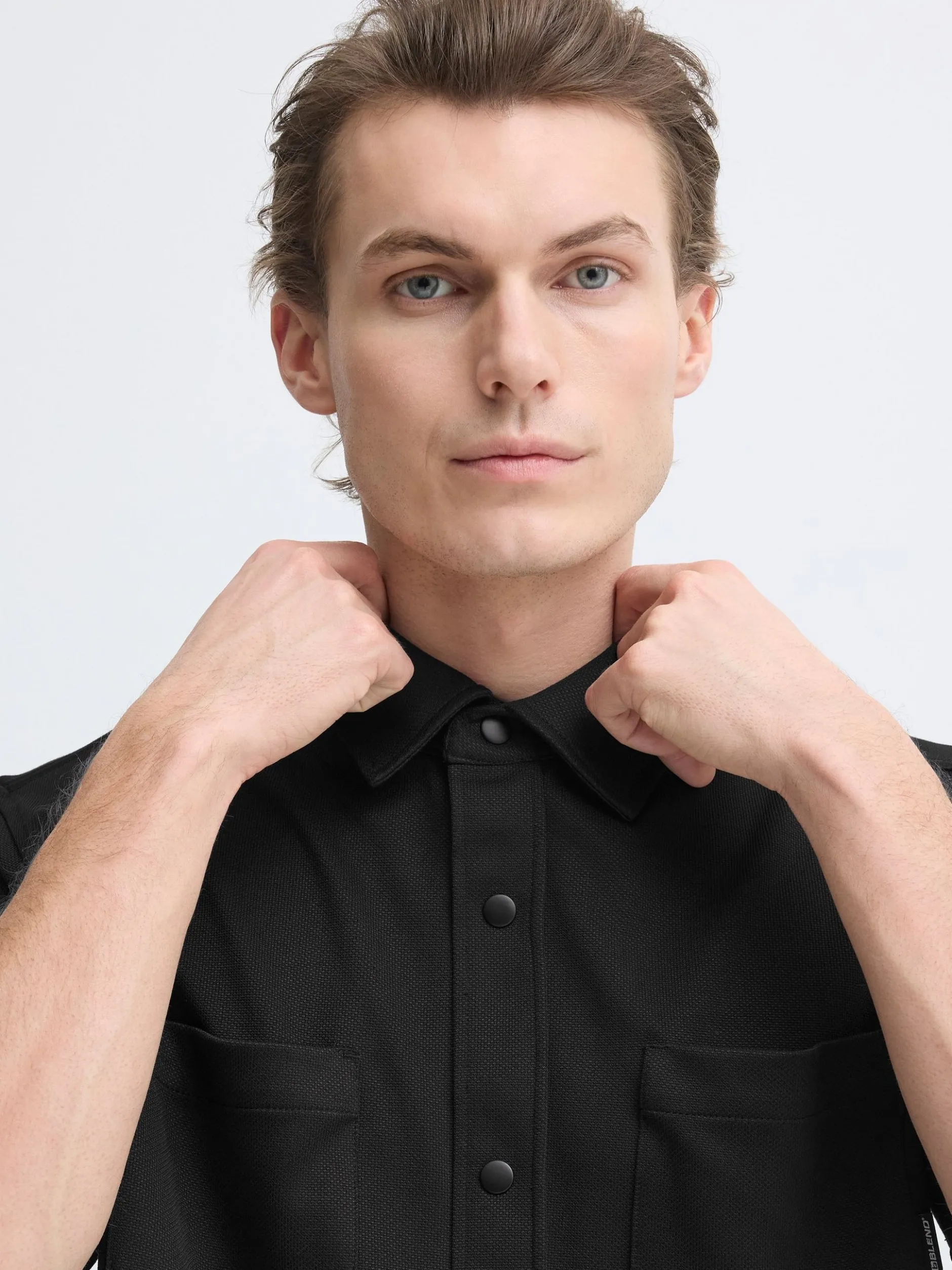 BLEND Herren Kurzarmhemd - BHAdrian in schwarz