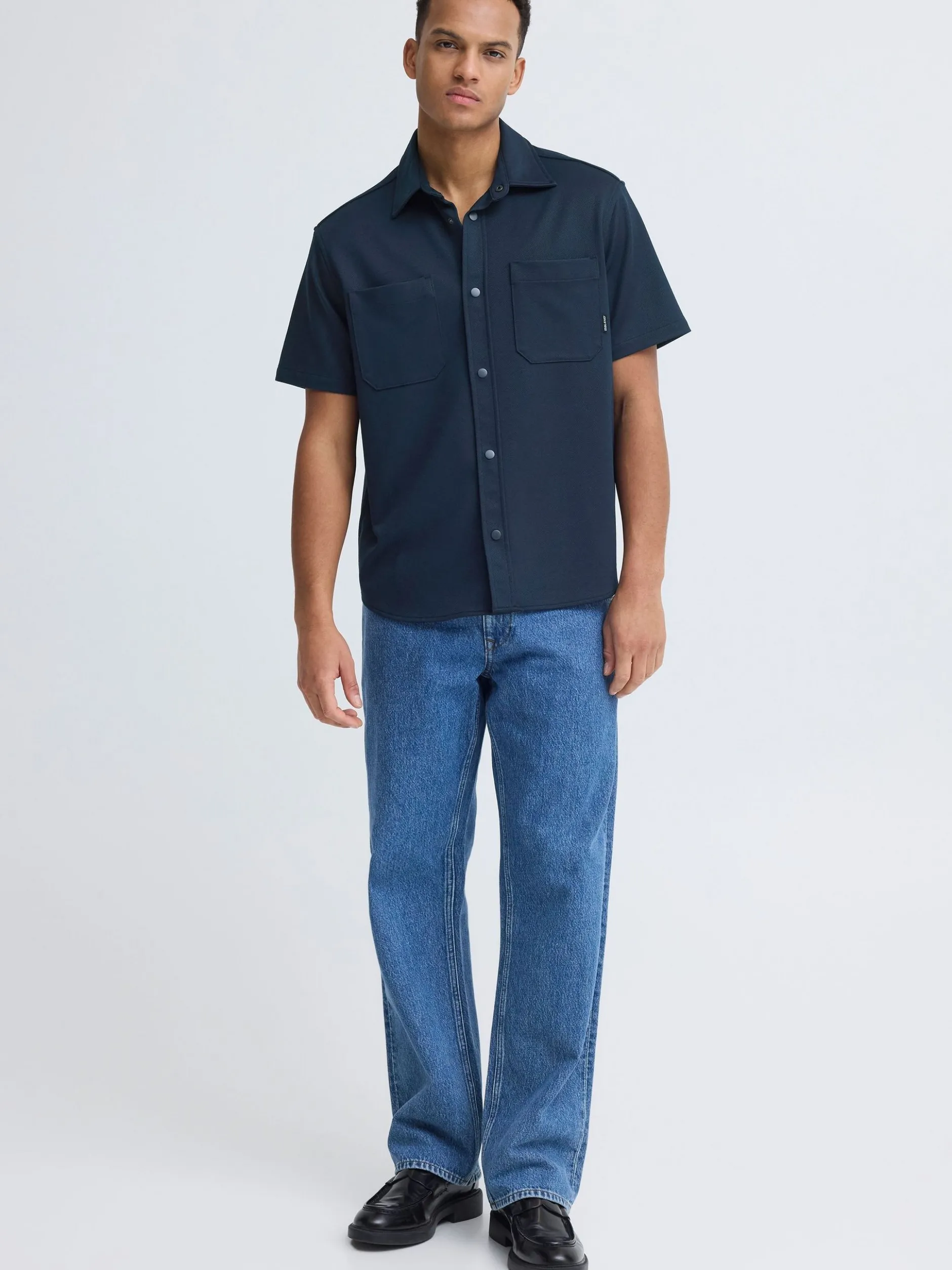 BLEND Herren Kurzarmhemd - BHAdrian in blau