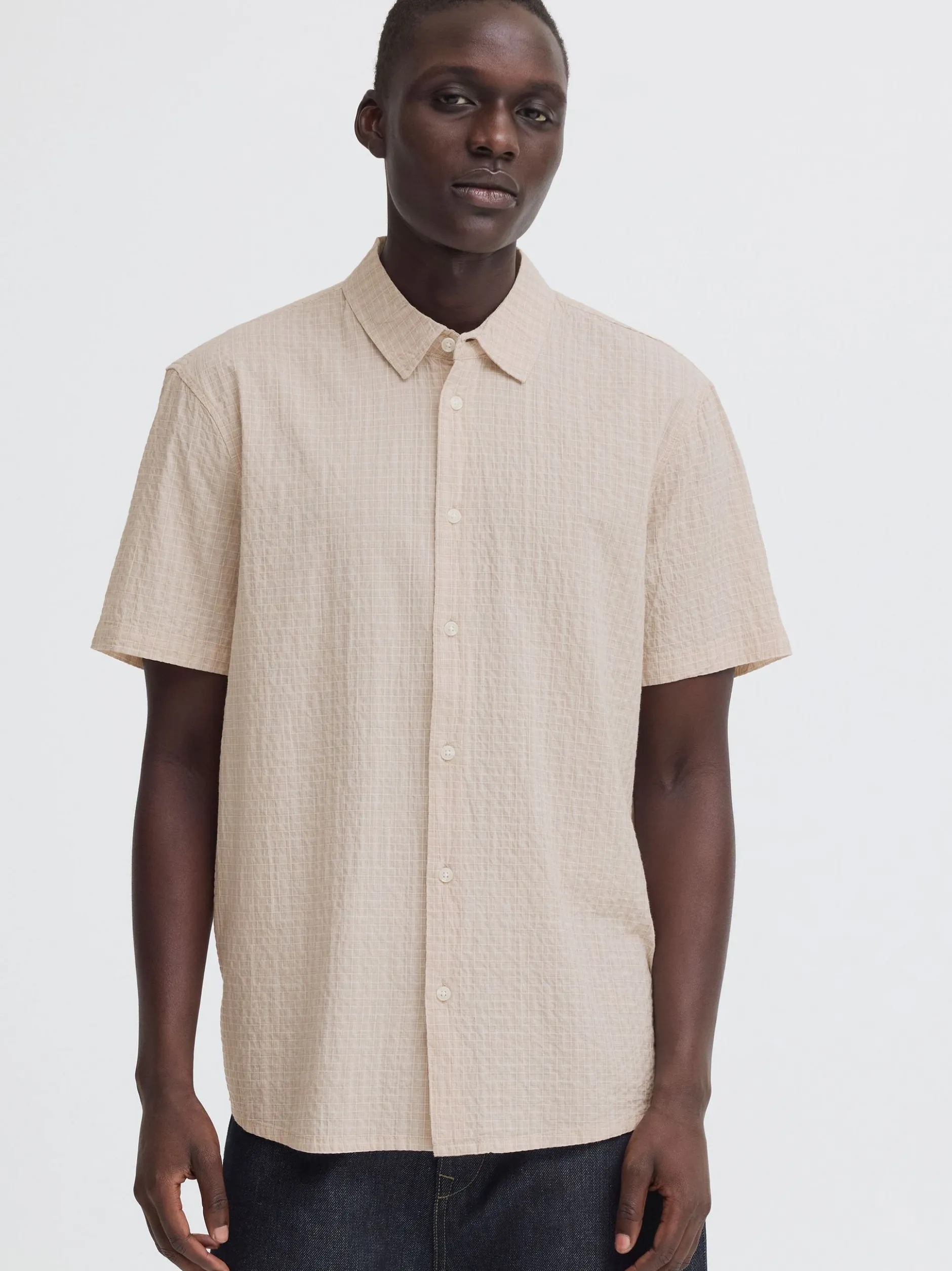 BLEND Herren Kurzarmhemd - BHBarny in beige