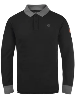 BLEND Herren Langarm-Poloshirt - BHRalle in schwarz