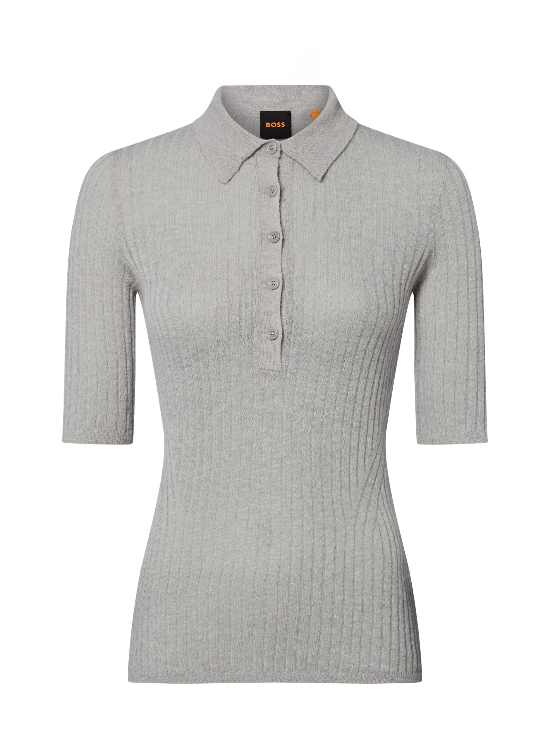 BOSS Orange Damen Feinstrick-Poloshirt mit Schurwoll-Anteil - Fugano in hellgrau