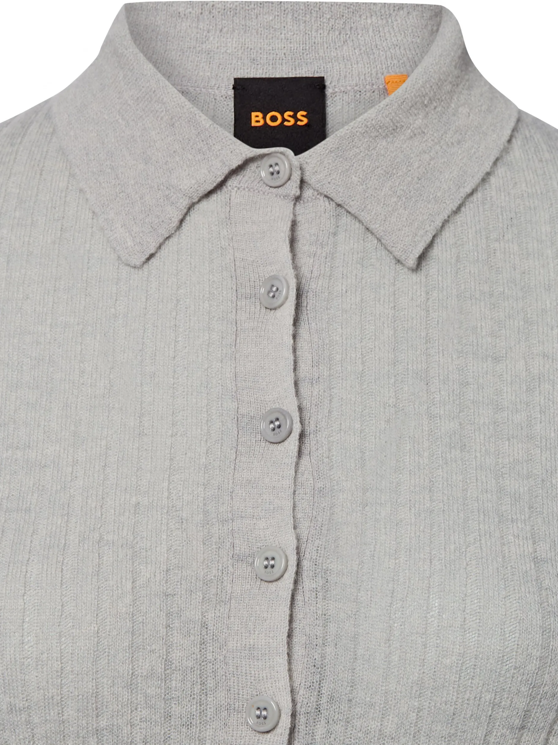BOSS Orange Damen Feinstrick-Poloshirt mit Schurwoll-Anteil - Fugano in hellgrau