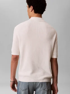 Calvin Klein Jeans Herren Strick-Poloshirt in ecru