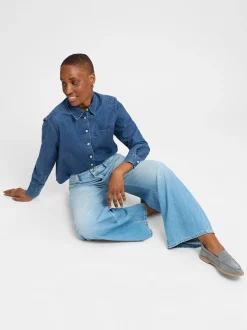 Cambio Damen Jeans - Palazzo in bleached - Länge: lang