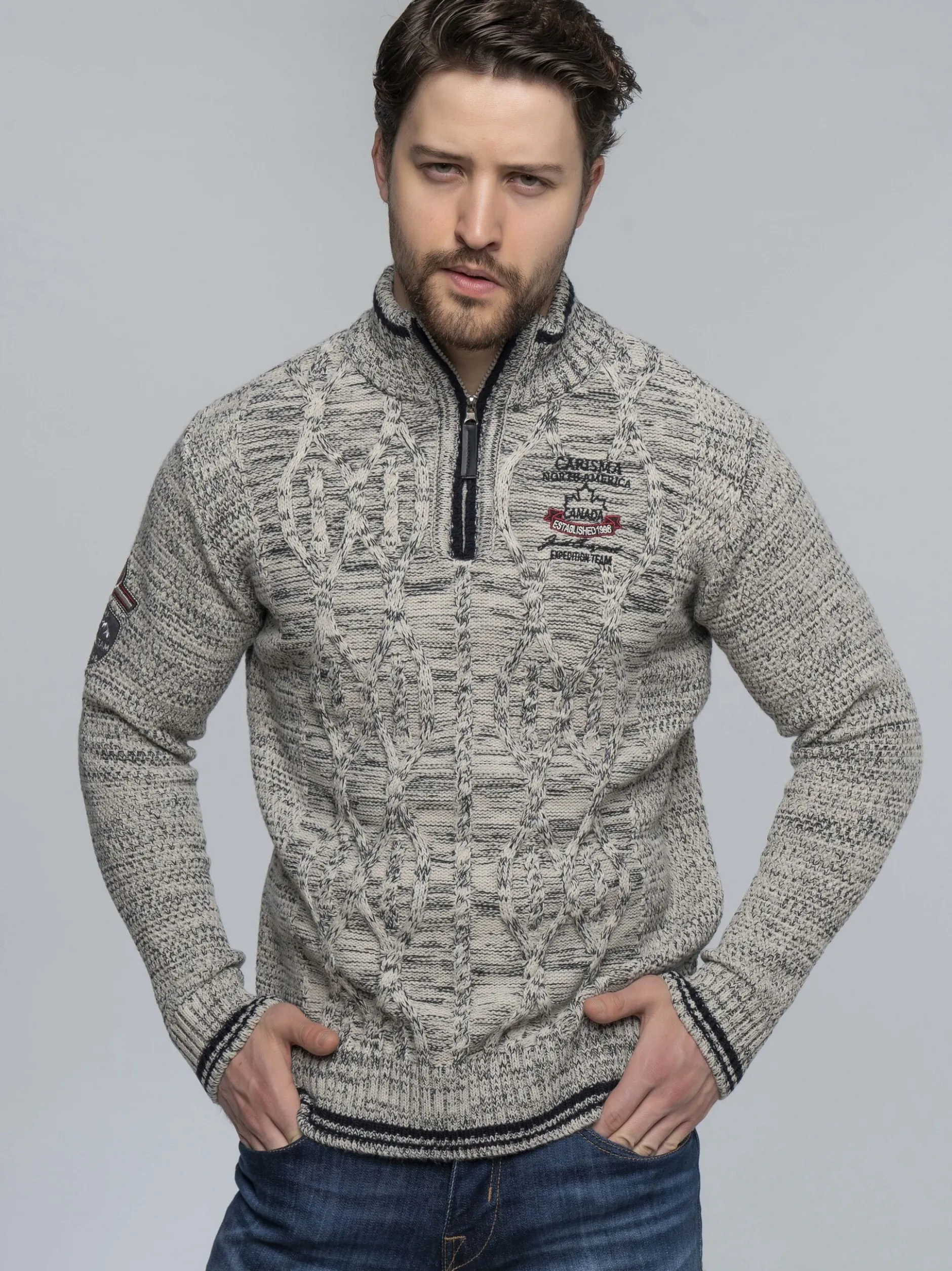 Carisma Herren Pullover in beige - Ärmel: langarm