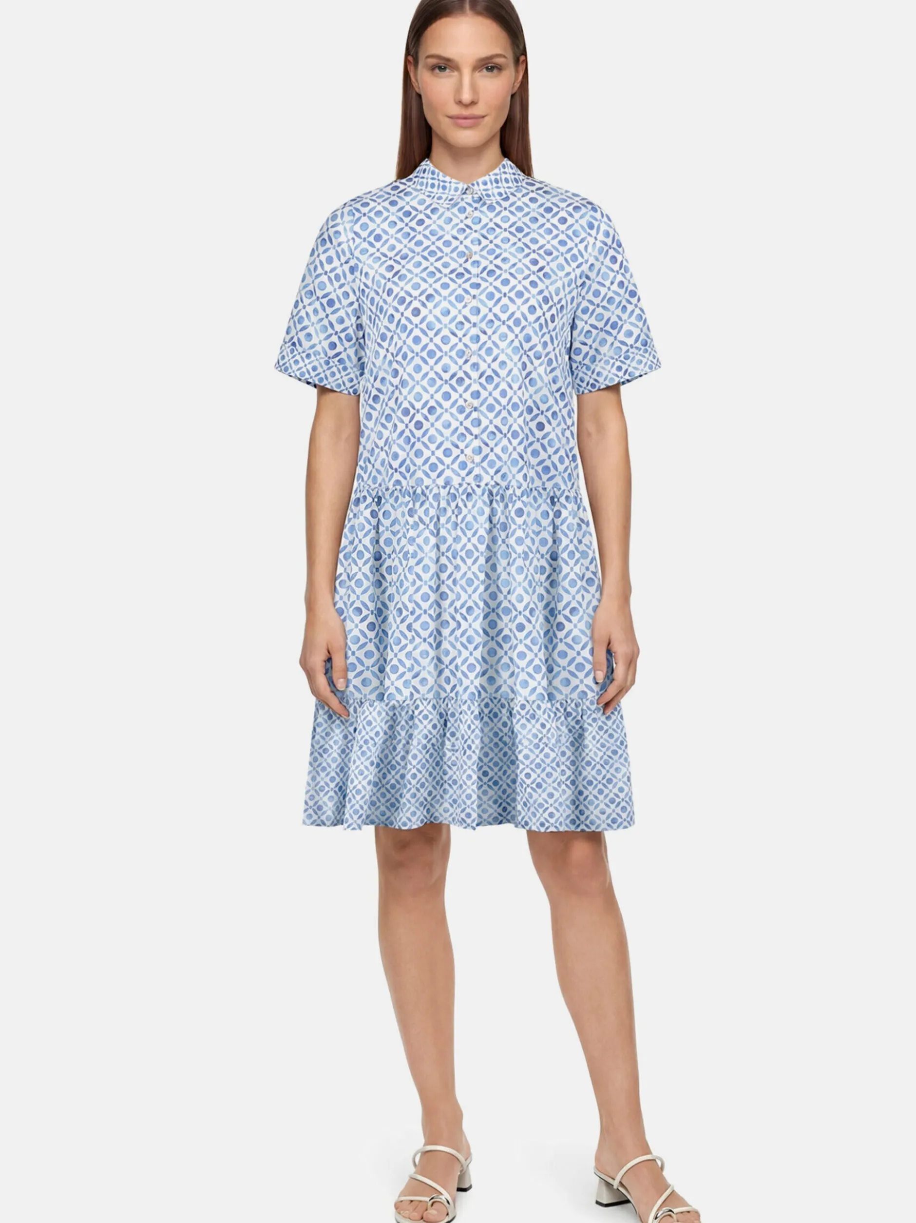 Cartoon Damen Blusenkleid in hellblau weiß
