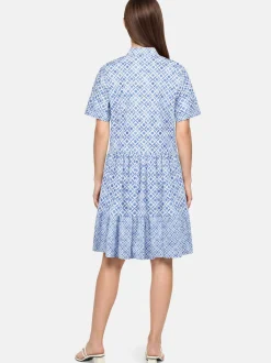 Cartoon Damen Blusenkleid in hellblau weiß