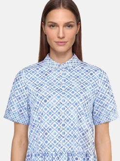 Cartoon Damen Blusenkleid in hellblau weiß