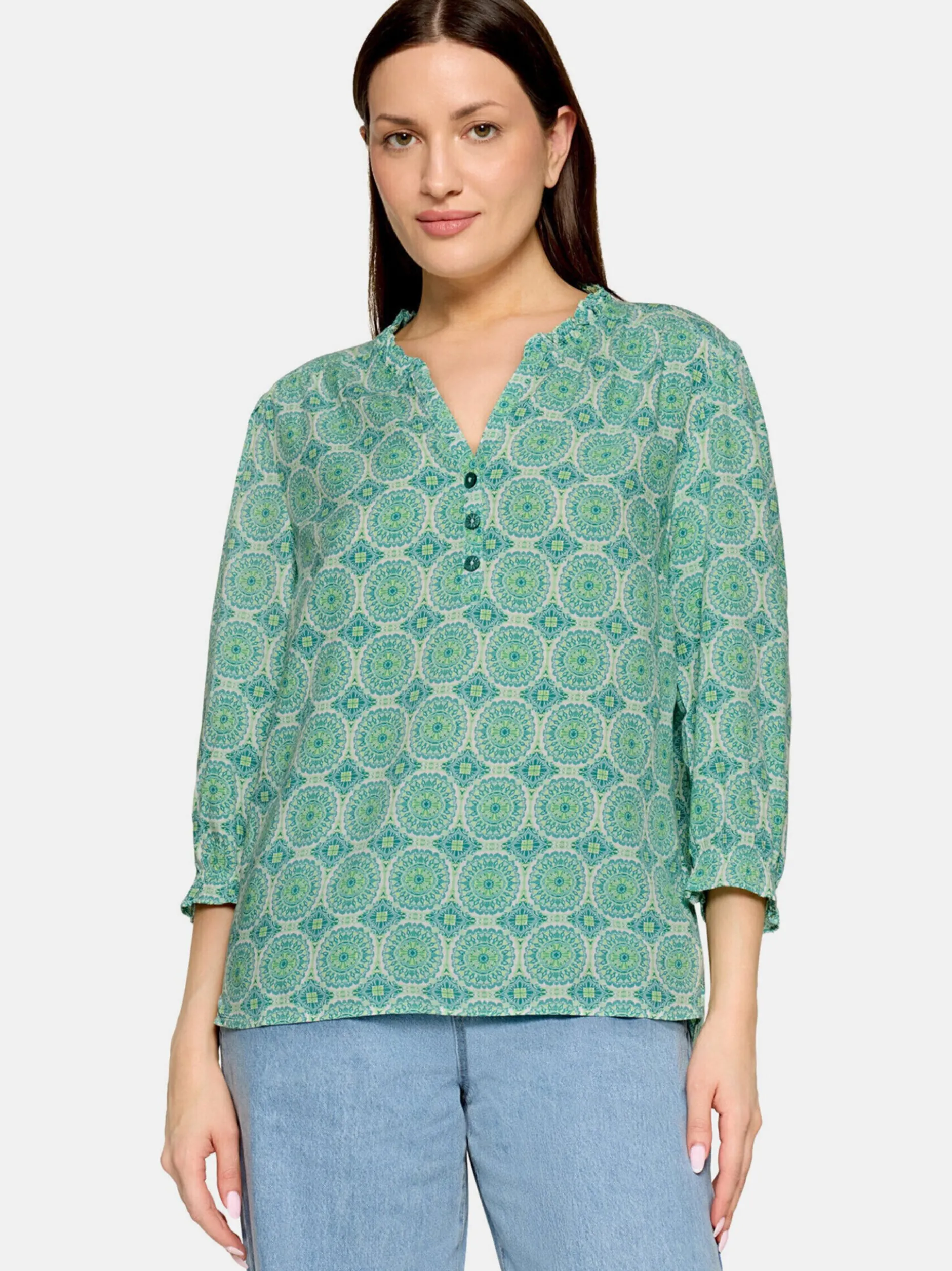 Cartoon Damen Casual-Bluse in mehrfarbig petrol