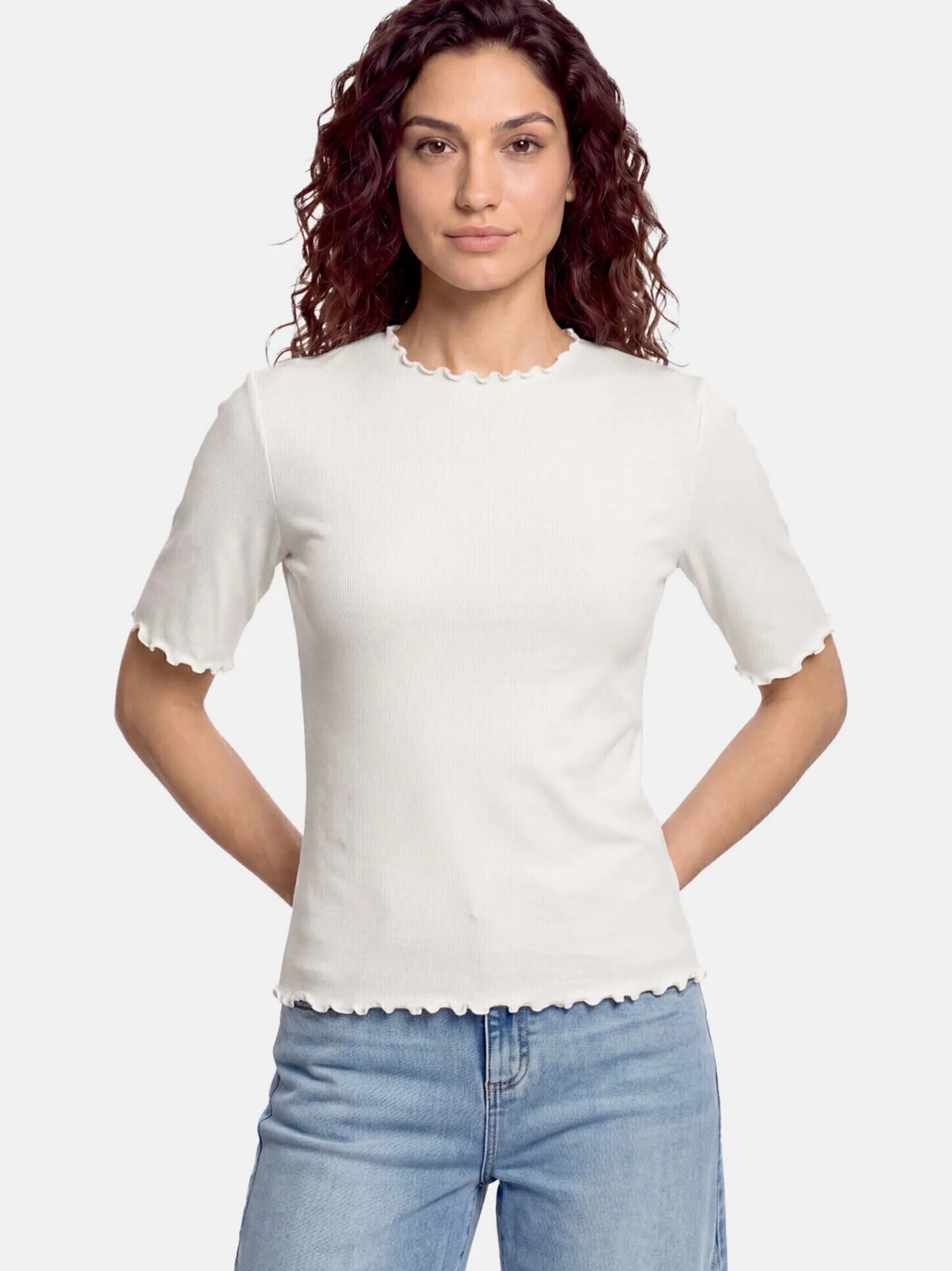 Cartoon Damen Halbarm-Shirt in weiß