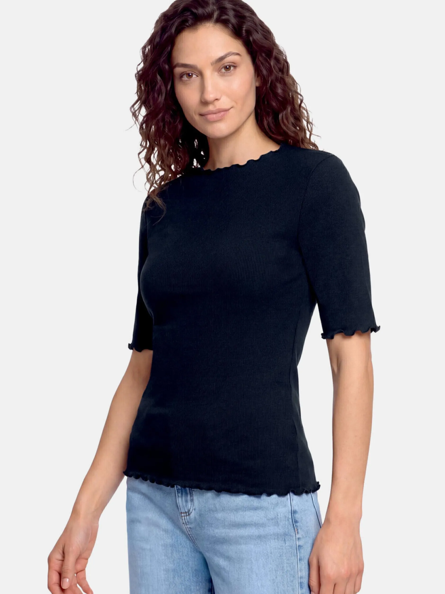 Cartoon Damen Halbarm-Shirt in blau