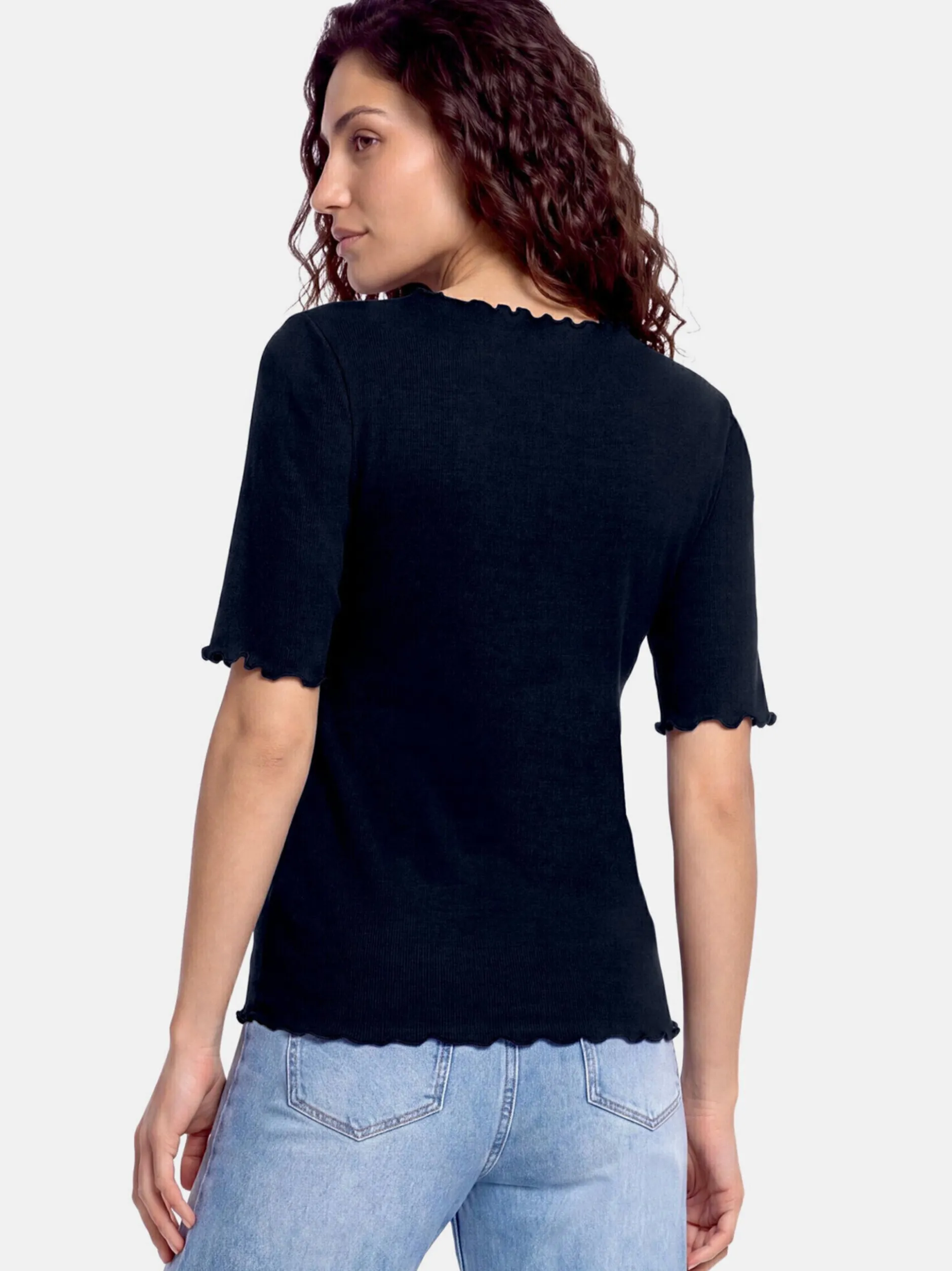 Cartoon Damen Halbarm-Shirt in blau