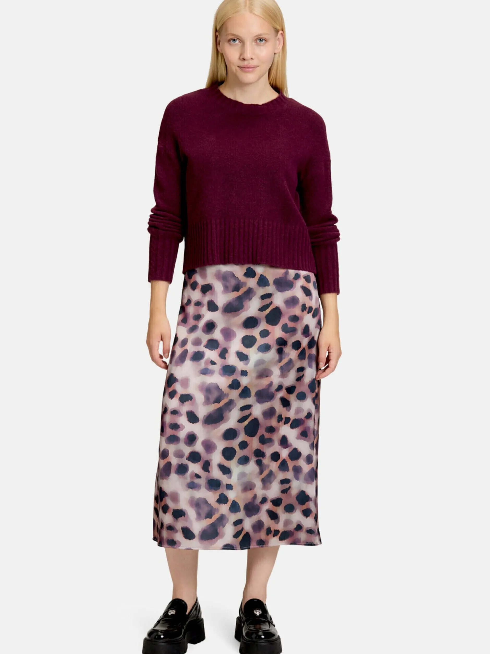 Cartoon Damen Midikleid in aubergine mehrfarbig