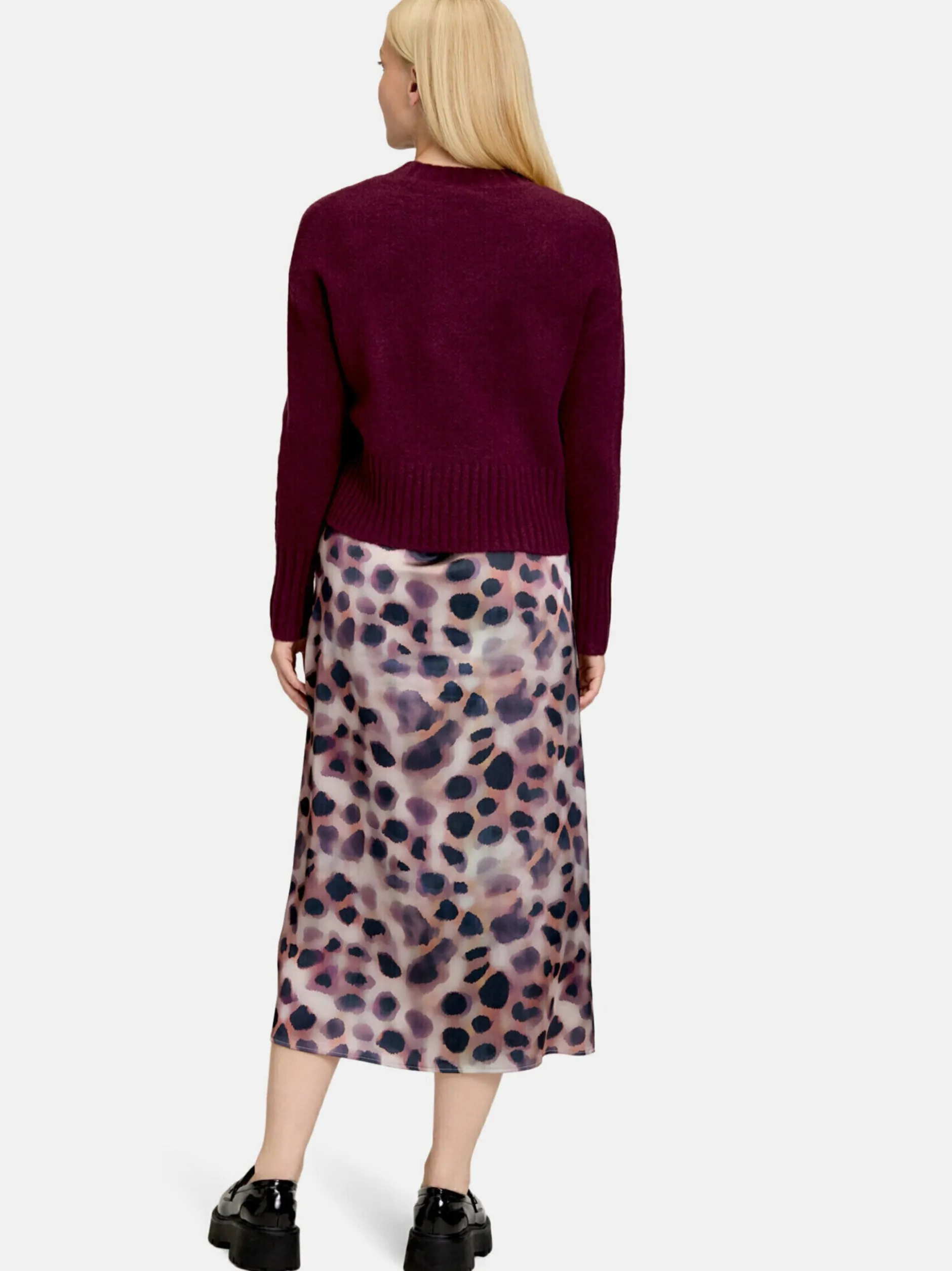 Cartoon Damen Midikleid in aubergine mehrfarbig