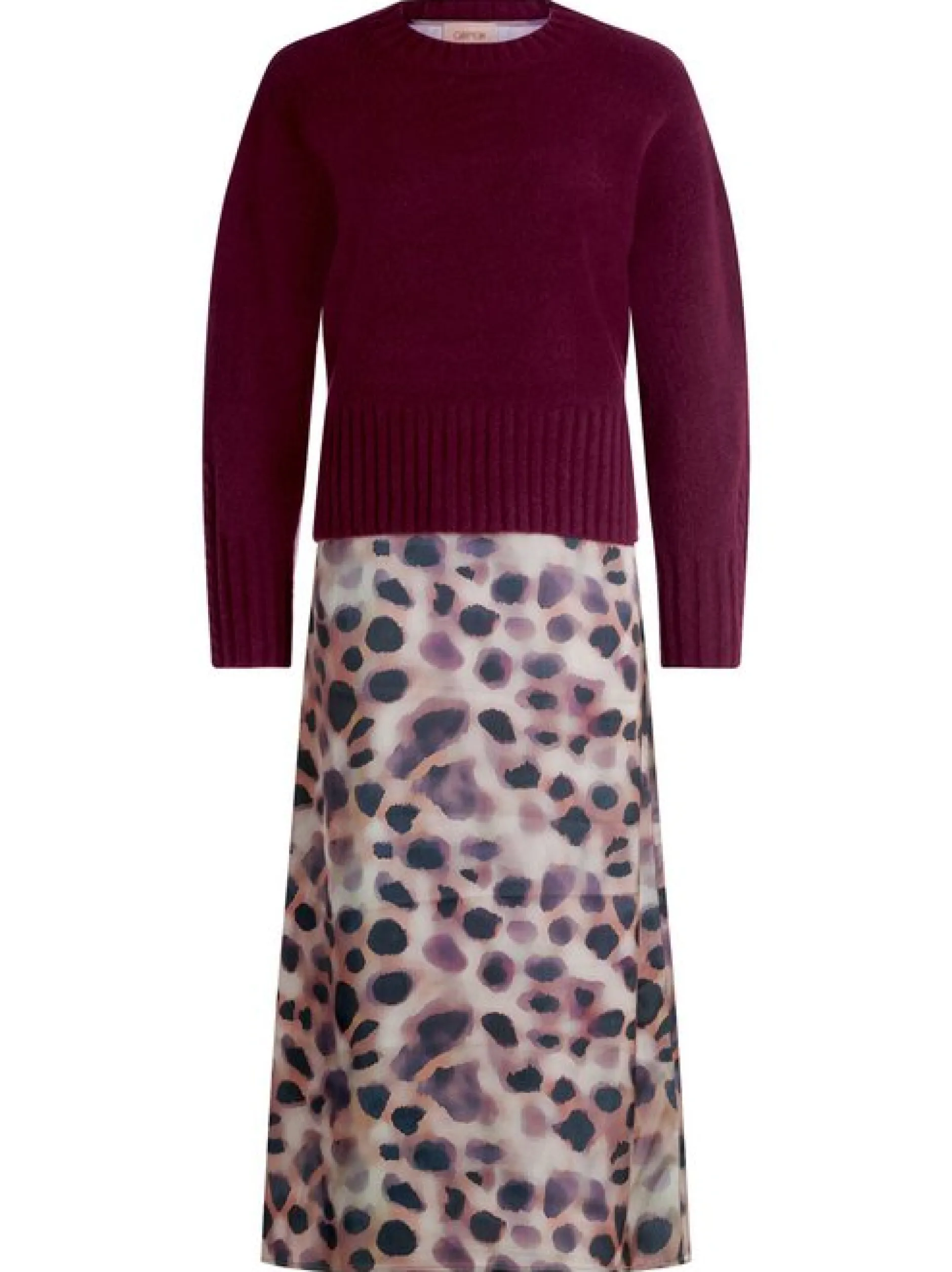 Cartoon Damen Midikleid in aubergine mehrfarbig
