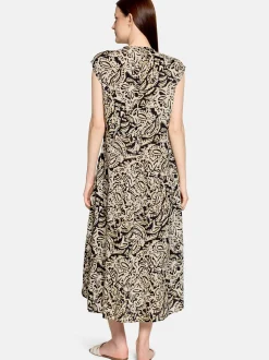 Cartoon Damen Midikleid in beige schwarz