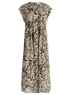 Cartoon Damen Midikleid in beige schwarz