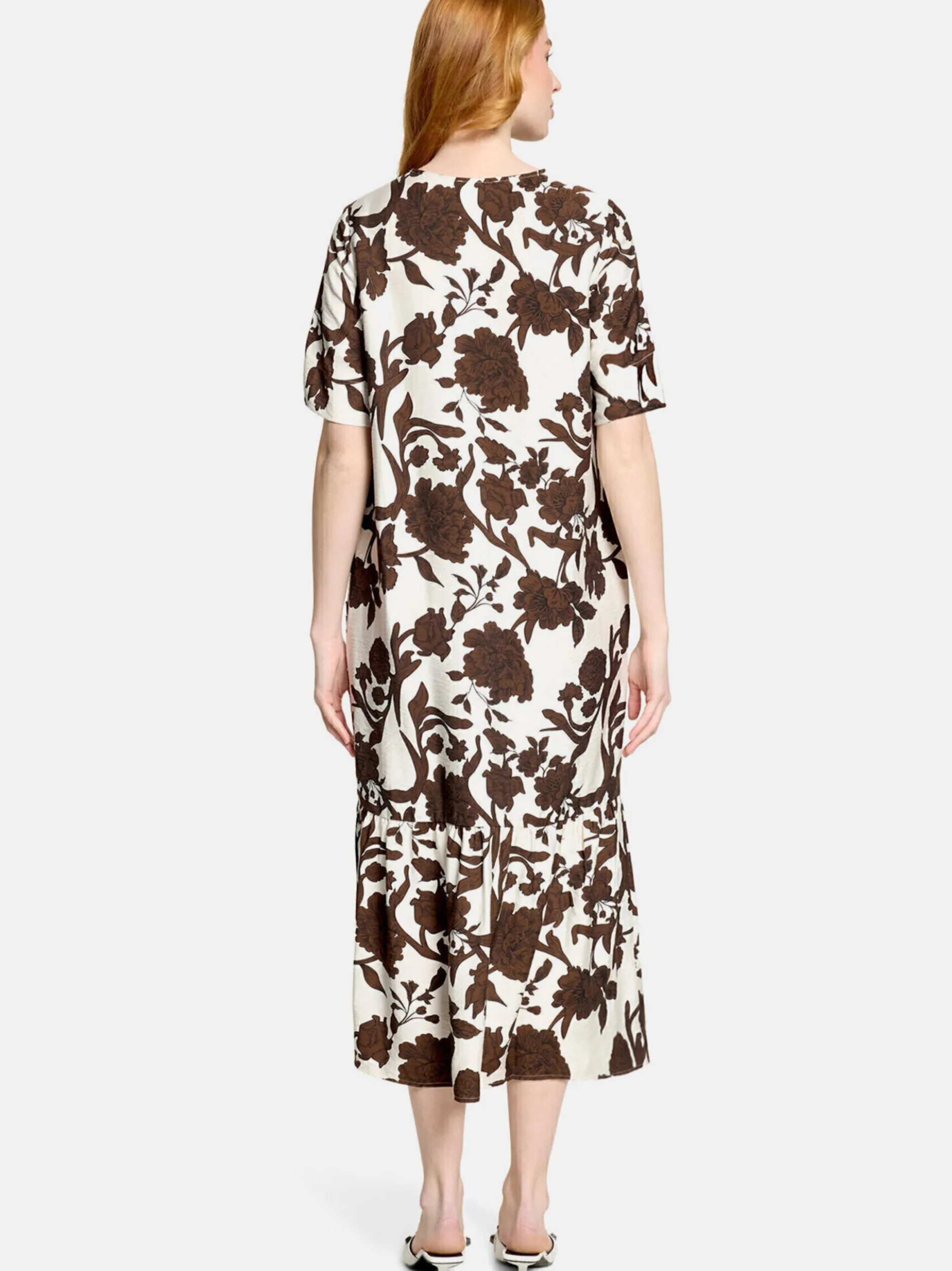 Cartoon Damen Midikleid in braun weiß