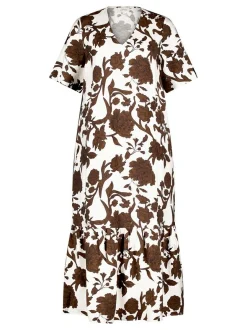 Cartoon Damen Midikleid in braun weiß