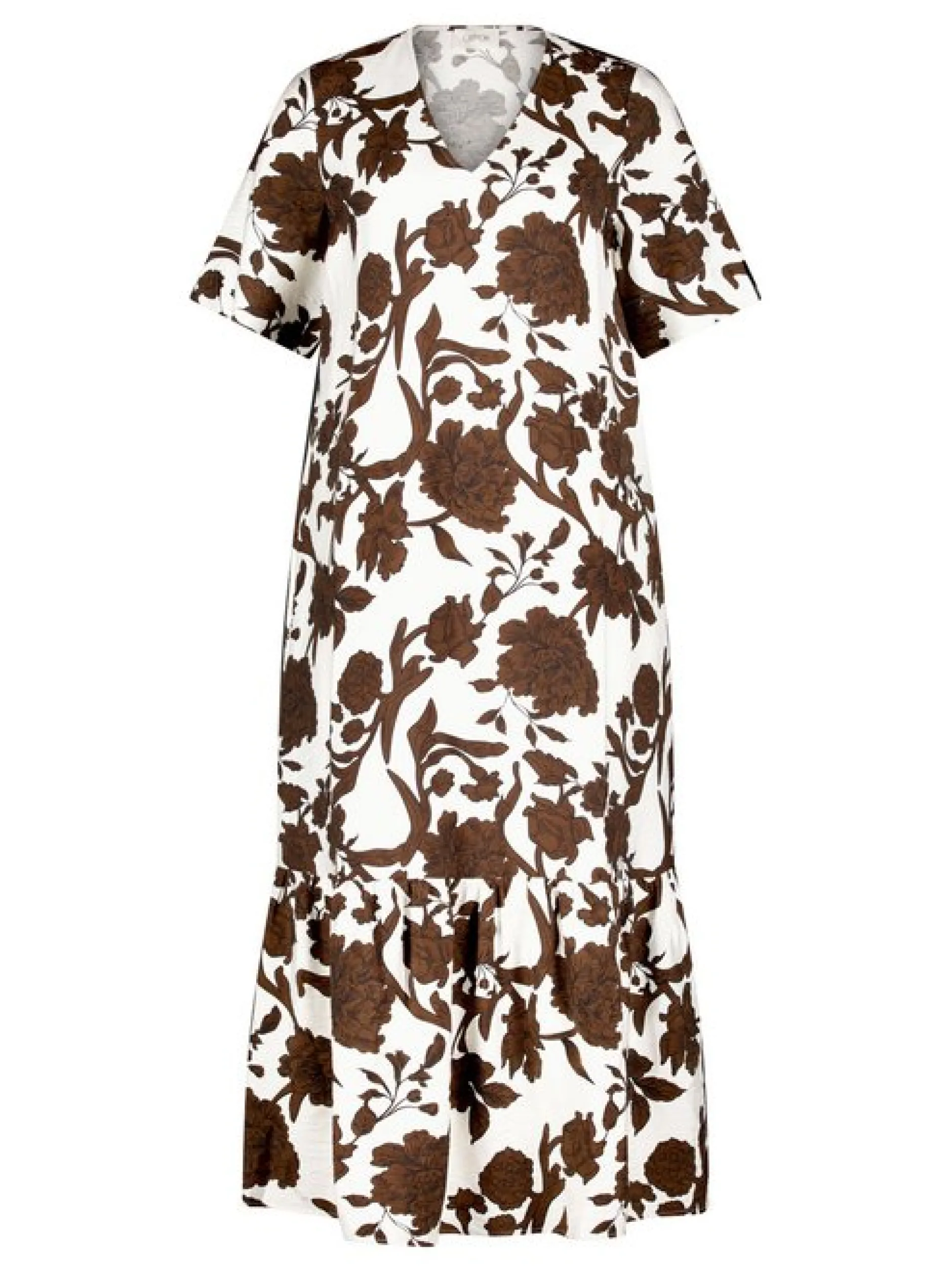 Cartoon Damen Midikleid in braun weiß