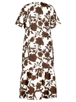 Cartoon Damen Midikleid in braun weiß