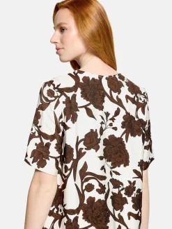 Cartoon Damen Midikleid in braun weiß