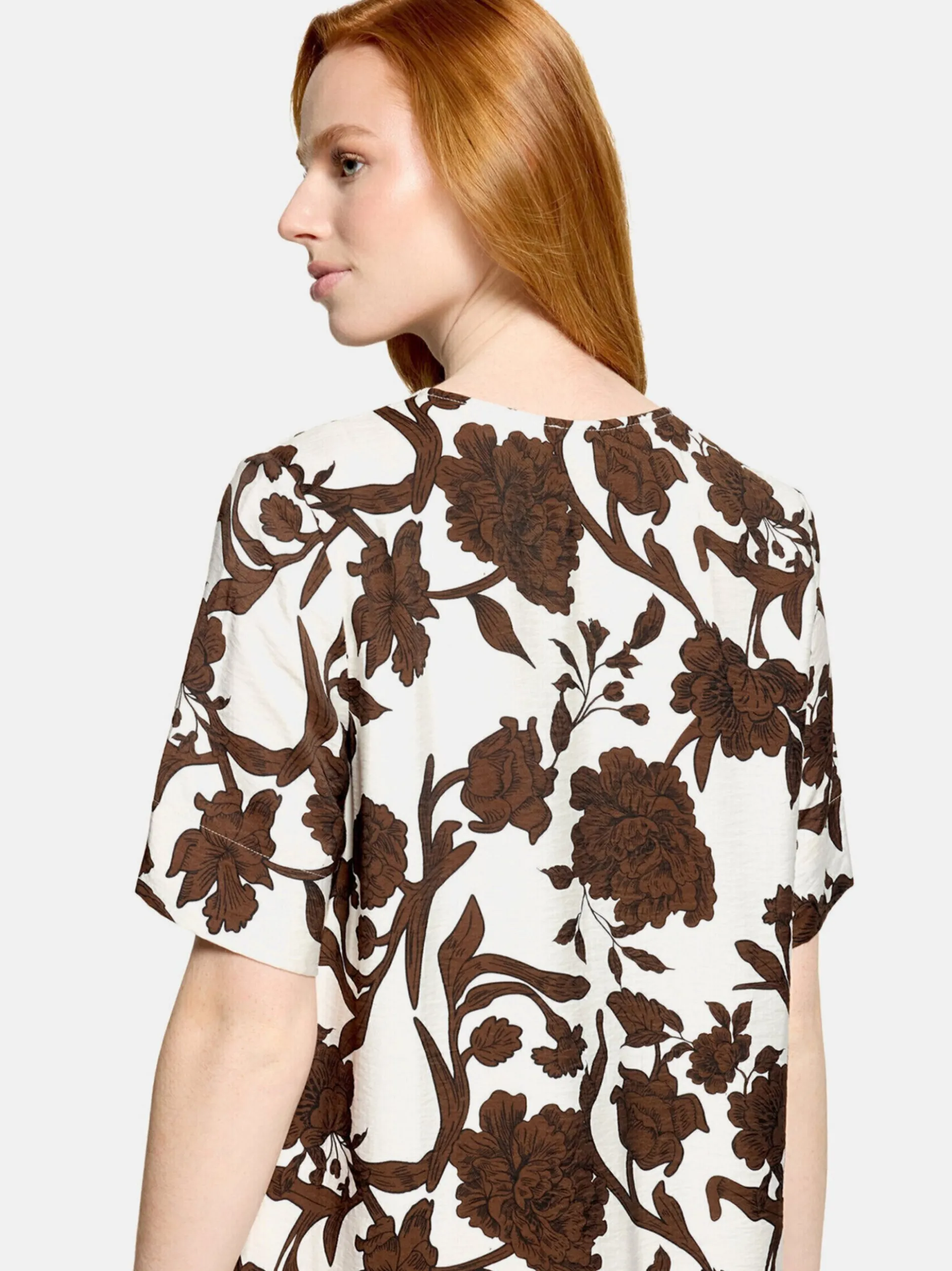 Cartoon Damen Midikleid in braun weiß