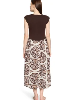 Cartoon Damen Midikleid in schoko beige - Länge: midi