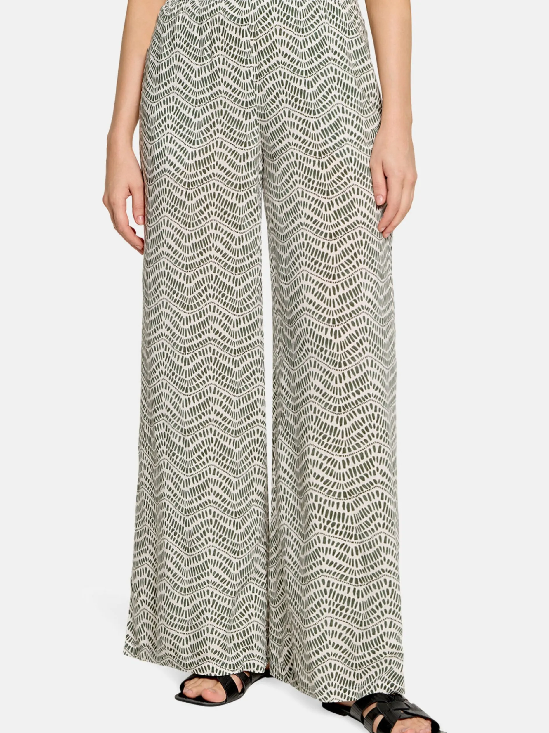 Cartoon Damen Palazzo-Hose in khaki weiß
