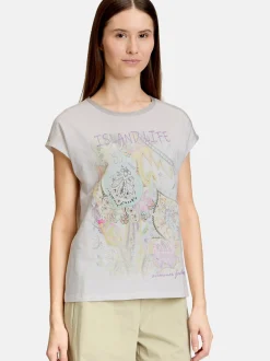 Cartoon Damen Rundhalsshirt in rosa mehrfarbig
