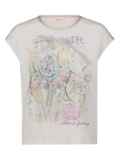 Cartoon Damen Rundhalsshirt in rosa mehrfarbig