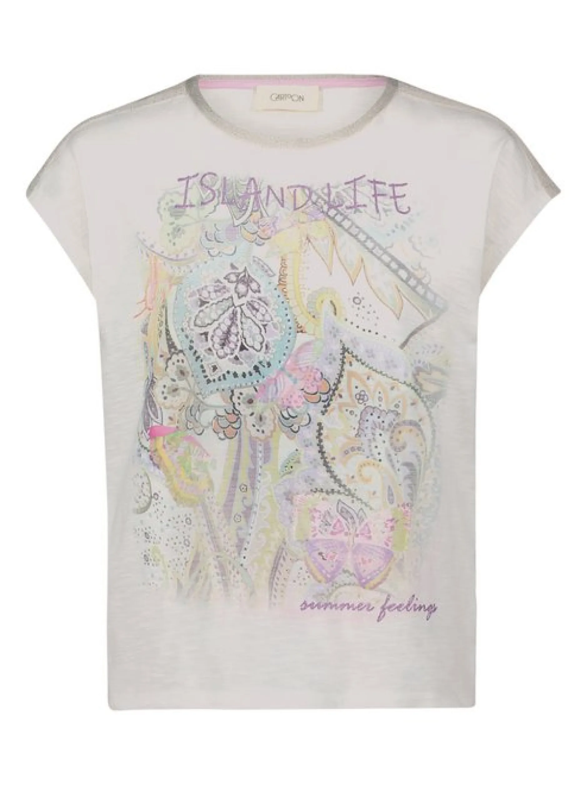 Cartoon Damen Rundhalsshirt in rosa mehrfarbig