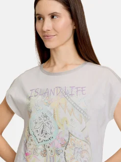 Cartoon Damen Rundhalsshirt in rosa mehrfarbig