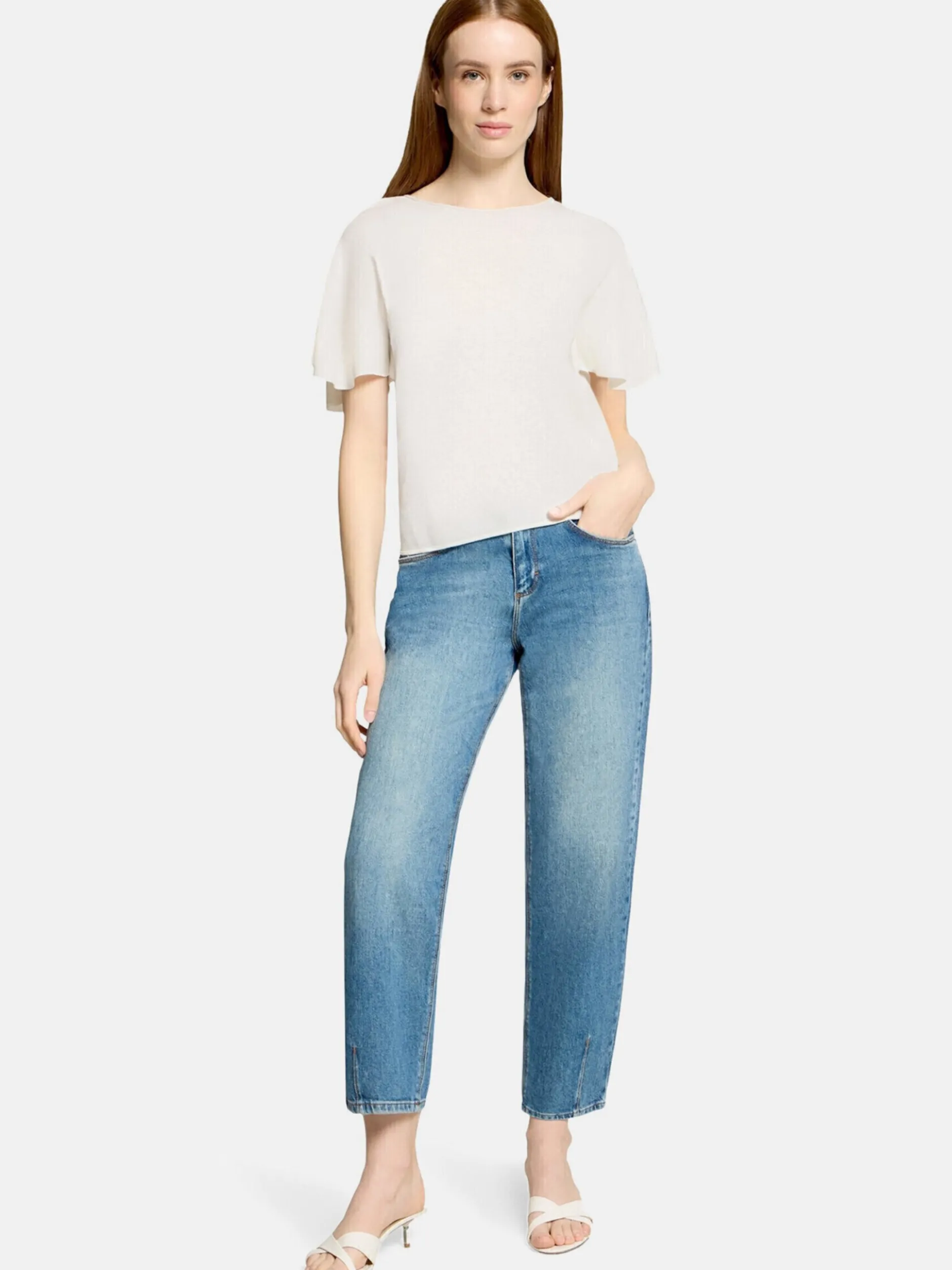 Cartoon Damen Strickshirt in weiß