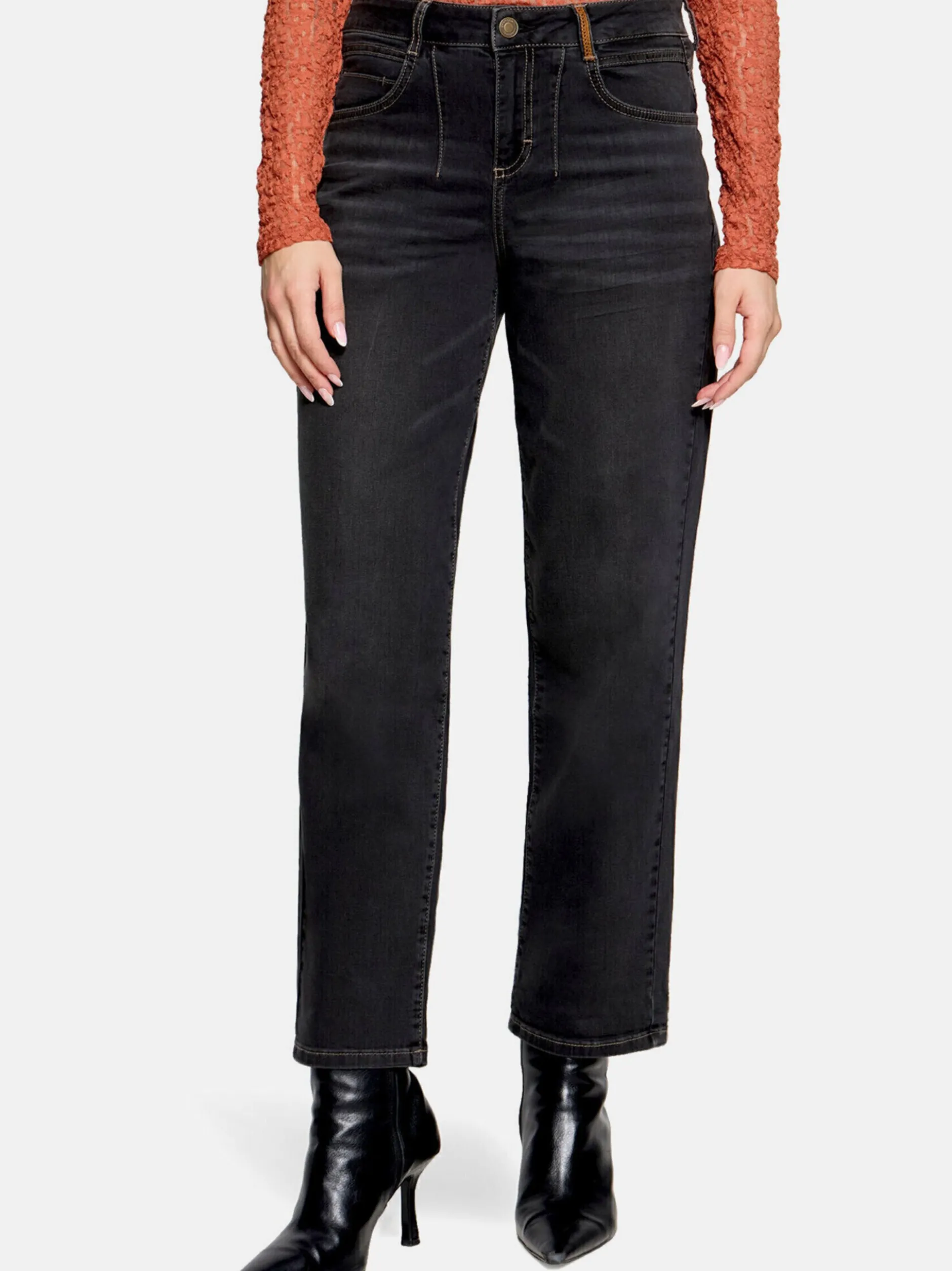 Cartoon Damen Used Look-Jeans in schwarz denim
