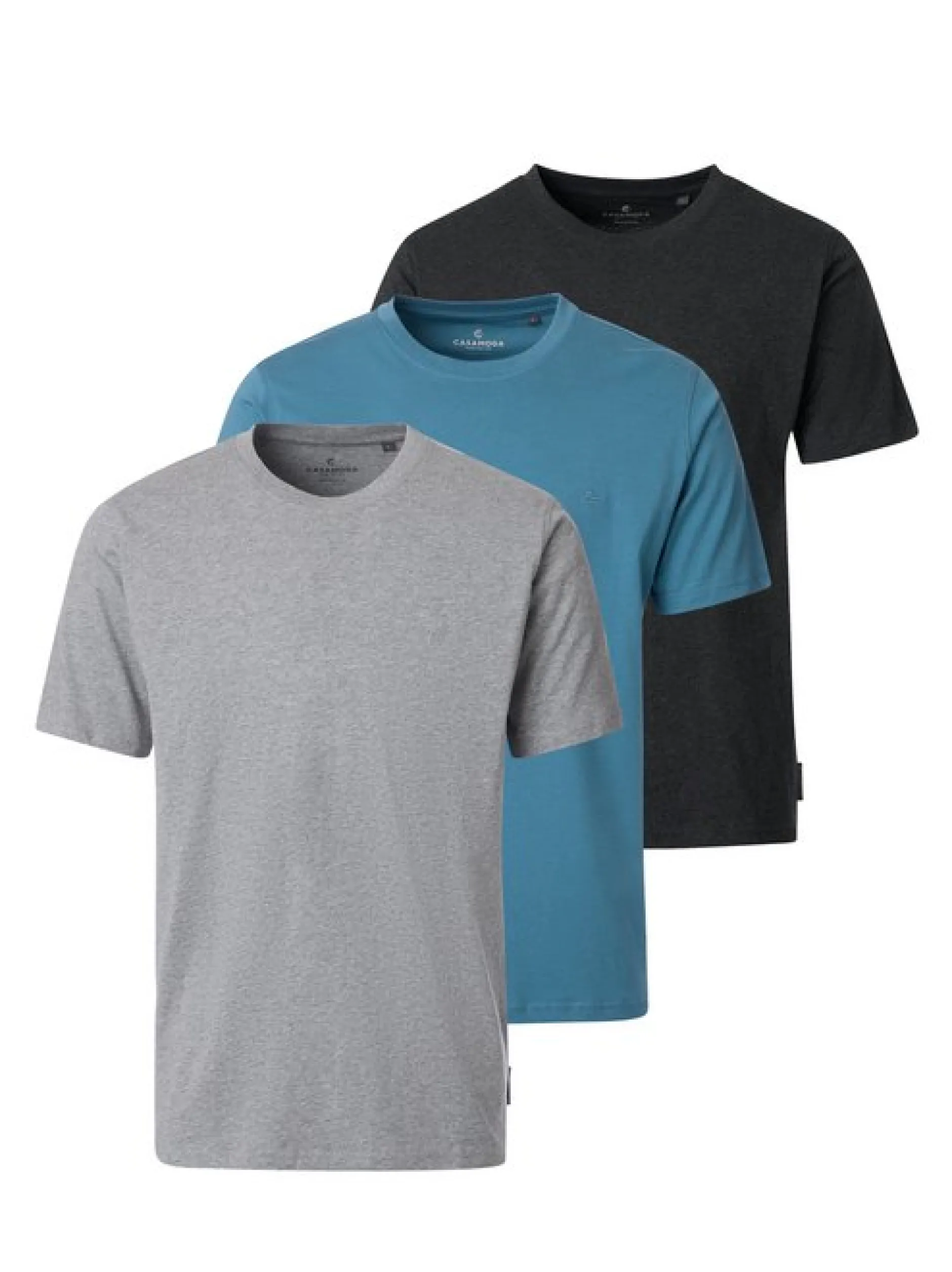 CASAMODA Herren T-Shirt - 3er Pack Basic in blau